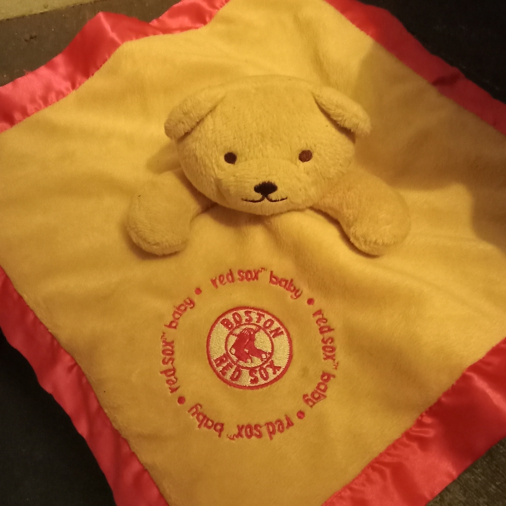 Love Red Sox Baby Teddy Bear head on blanket tan and pink